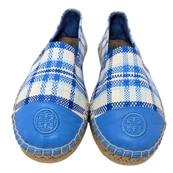 Tory Burch Blue Plaid Leather Color Block Espadrille Flats Slip On 8.5 - Picture 2 of 5